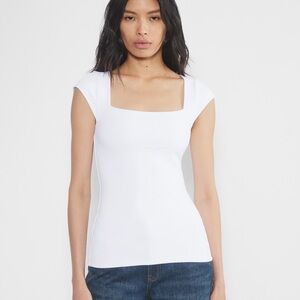Aritzia Contour Women's White Square Neck Cap Sleeve Top, Size S